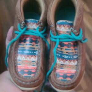 Brown Suede Shoes with Colorful Pattern